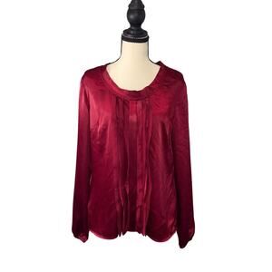 Kasper Womens M Red Burgundy Lux Satin Pleated Shell Blouse